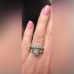 Vintage 1950s Diamond Wedding Set 14K White Gold Estate